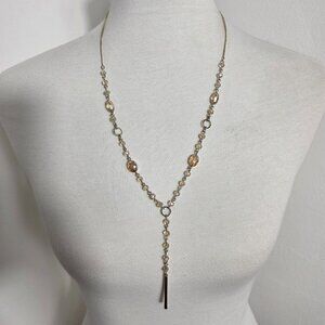Banana Republic Y-Shaped Lariat Style Drop Pendant Gold Tone Multifaceted Beads